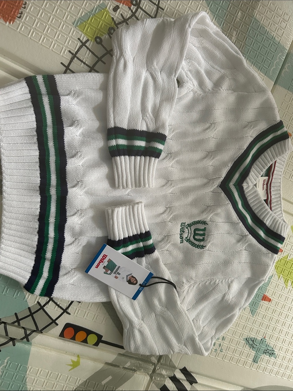 Wilson White Knit Cricket Sweater with Green and Black Trim